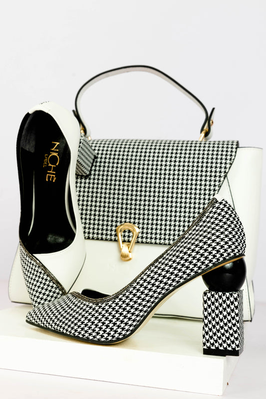 Checkmate Black White Handbag + Black White Heels