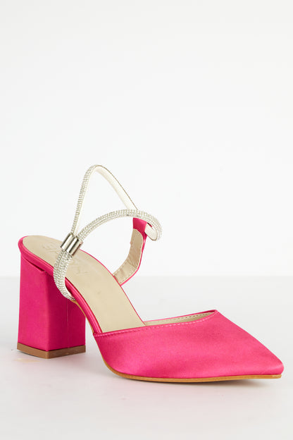 Frida Satin Wedge Heels Rhinestone Ankle Band