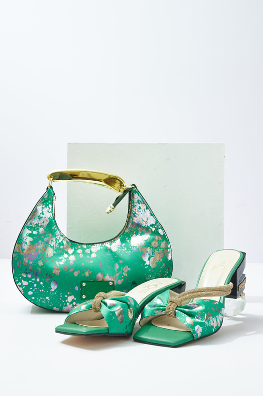 Green Blazed Look: Bag & Wedges