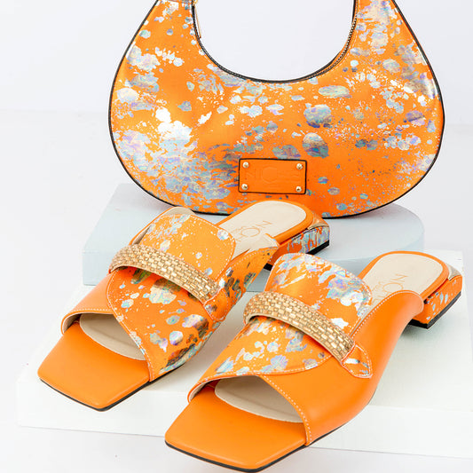 Blazed orange bottega handbag + Orange flats