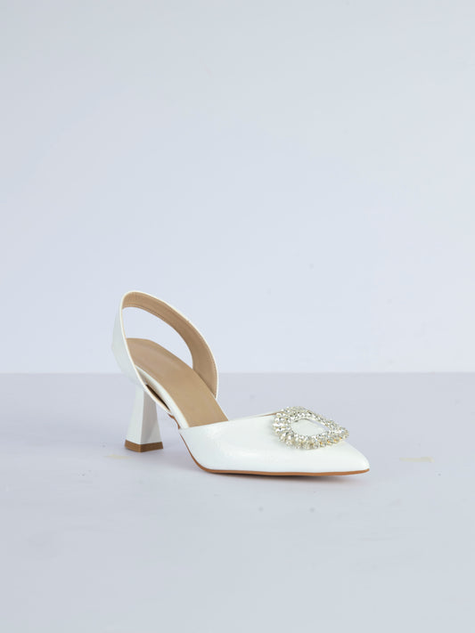 Oprah White Embellished Mini Heels